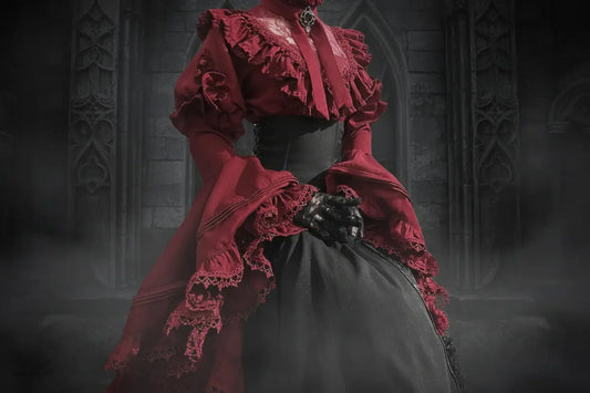 Gothic Shirt Y2k Top Lolita Girls Ruffle Umbrella Skirt High Waist Oversized Long Skirt Horn Long Sleeve Student Elegant Blouse Coven Couture Collective