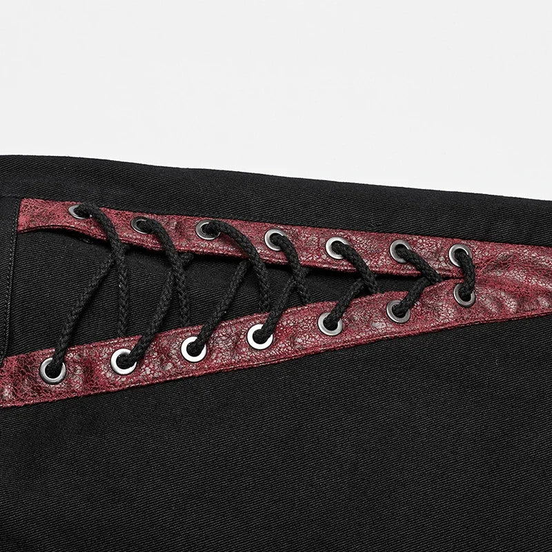PUNK RAVE Men's Punk Cool Personality Spider Mesh Pants Gothic Irregularly Divided Casual Raw Edge Black Denim Coven Couture Collective