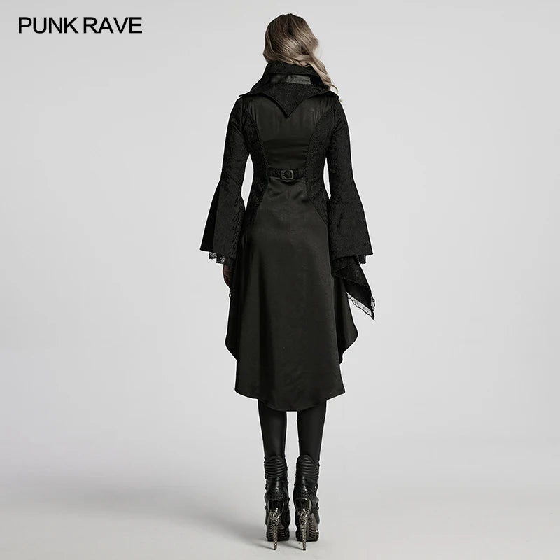 PUNK RAVE Women's Gothic Gorgeous Jacquard Lace Palace High-low Jacket Overlapping Design Layered Beauty Party Club Long Jackets