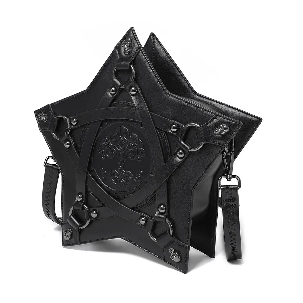 Gothic Black Pentagram Crossbody Bag Multifunctional Unisex Punk Halloween Cosplay Handbag Fashion Retro Accessories For Adult