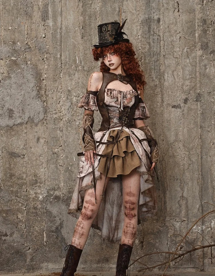 Blood Supply Summer Vintage Hollow Out All Match Brown Faux Leather Tank Birdcage Gothic Punk Lace-up Sleeveless Jacket Top