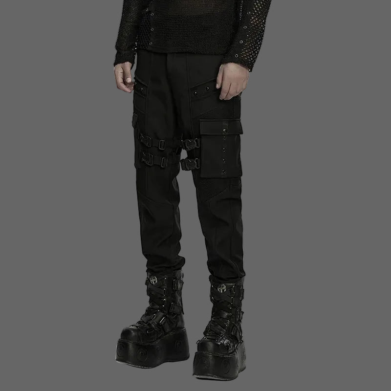 PUNK RAVE Men's Punk Waterproof Classic Cuffed Design Techwear Pants Thigh Side Pockets Handsome Casual Dark Trousers Jeans Coven Couture Collective