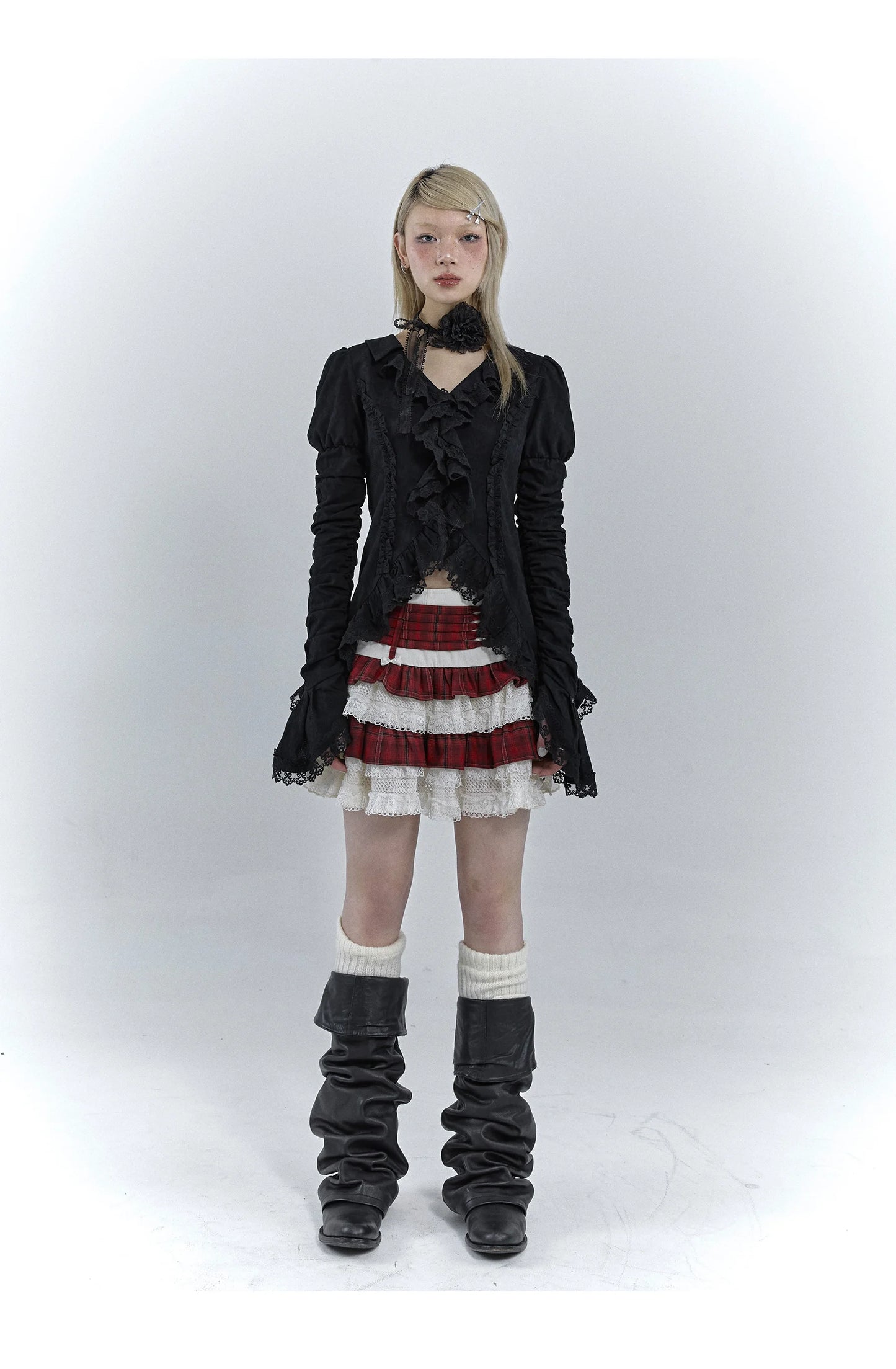 Karrcat Gothic Black Lace Shirt Dark Aesthetic Irregular Blouses Yamamoto Style Grunge Flare Sleeve V-neck Shirt Vintage Y2k Emo