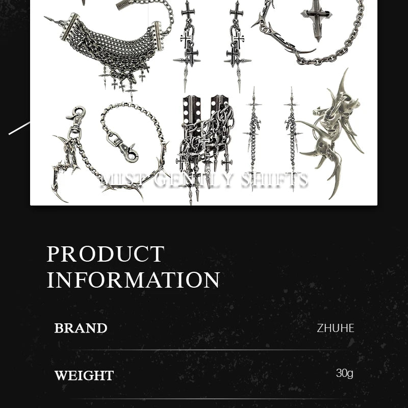 Gothic Cross Chain Jewellery Set for Women Men, Punk Statement Necklaces Rings Accessories, Edgy Party Jewellery Collection