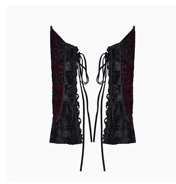 Blood Supply Original Design Vampire Black Red Dress Lace Patch Gothic Velvet Trumpet Sleeveless Sexy X-Long Dress Halloween