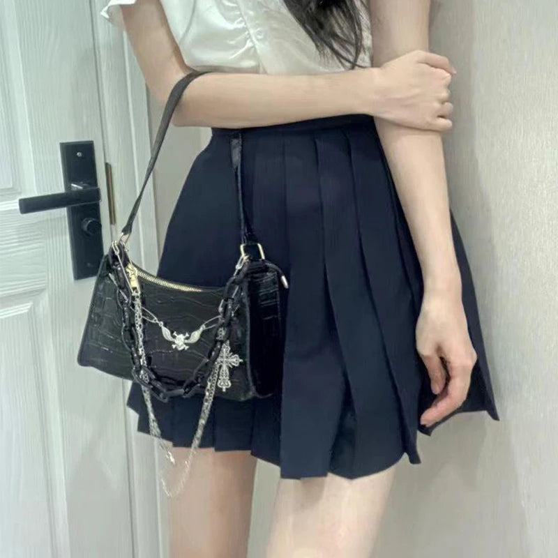 Gothic Dark Punk Underarm Bag With Skull Shoulder Bag Y2k Chain Crocodile Pattern Crossbody Bag Korean Popular Aesthetic Bags