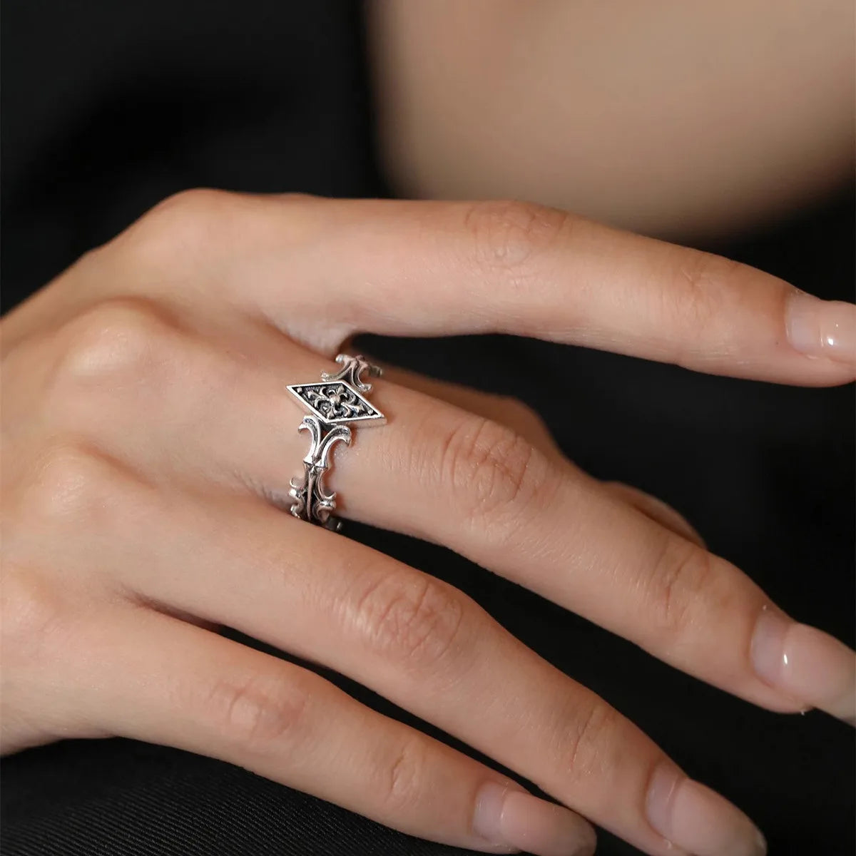 Retro Iris Cross Rhombus Adjustable Open Ring For Men Silver-plated Copper Gothic Punk Edgy Jewelry Unisex Accessories Cool Gift