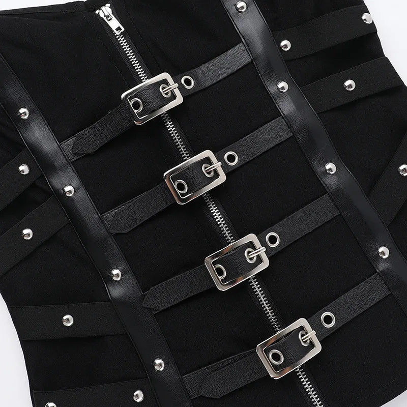 Goth Dark Punk Grunge Leather Buckle Strapless Corset Tops Mall Gothic Zip Women Tupe Top Y2K Coquette Streetwear Alt Tanks Vest