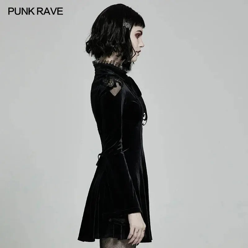 PUNK RAVE Women's Gothic Daily Dress Gorgeous Retro Knitted Velvet Lace-up Lace Collar Micro-horn Cuffs Party Dinner Dresses Coven Couture Collective