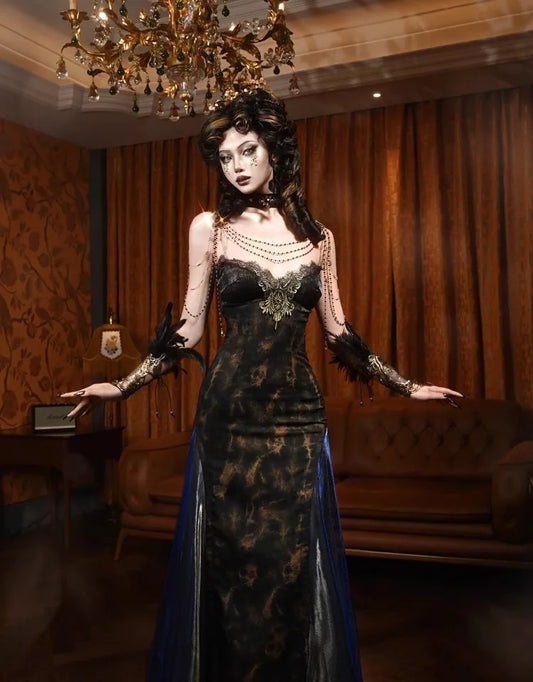 Blood Supply Original Gothic Golden European-style Classic Slim-fitting Sexy Big-flared Gorgeous Slip Dress Vestidos