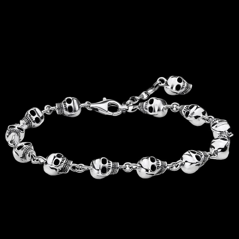 Skulls Link Chain Bracelets Punk 925 Sterling Silver