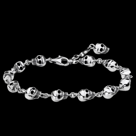 Skulls Link Chain Bracelets Punk 925 Sterling Silver