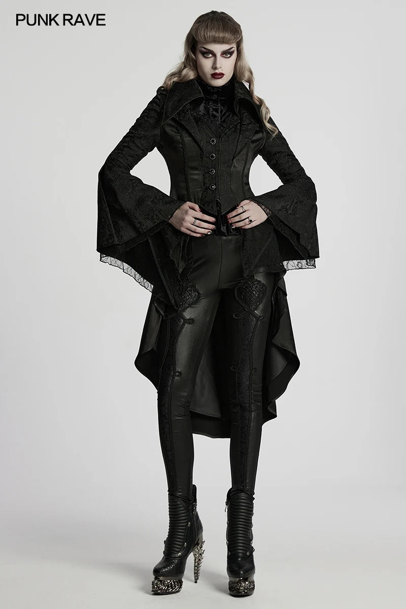 PUNK RAVE Women's Gothic Gorgeous Jacquard Lace Palace High-low Jacket Overlapping Design Layered Beauty Party Club Long Jackets