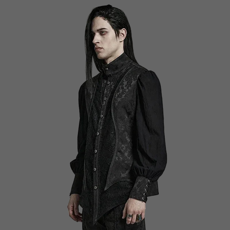 PUNK RAVE Men's Gothic Lantern Sleeve Stand Collar Shirt Symmetrically 3D Segmentation Jacquard Shirts for Men Spring/Autumn Coven Couture Collective