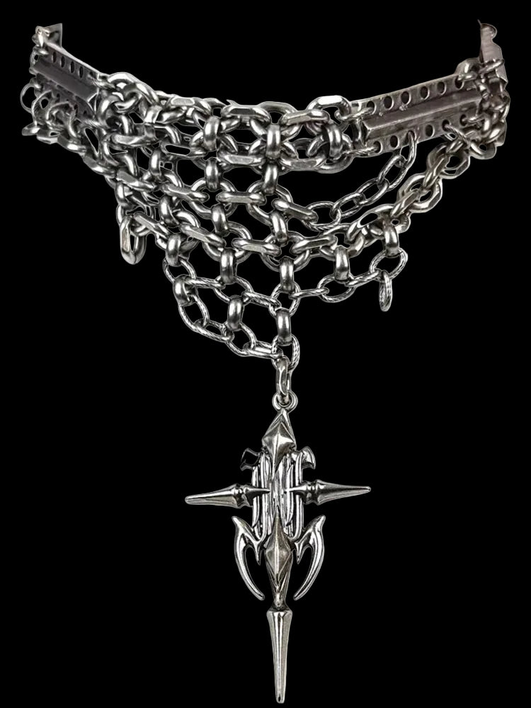 Gothic Cross Chain Jewellery Set for Women Men, Punk Statement Necklaces Rings Accessories, Edgy Party Jewellery Collection