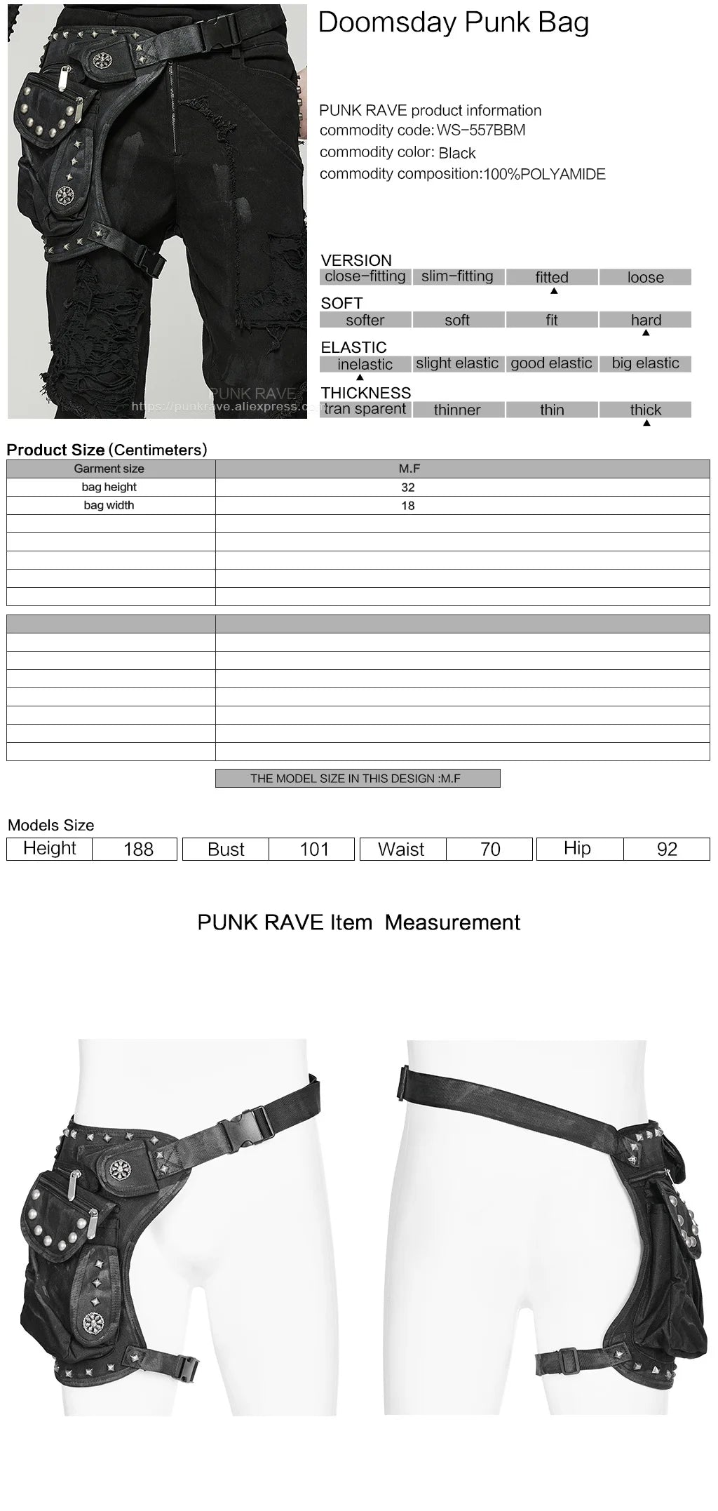 PUNK RAVE Men's Punk Doomsday Irregular Shape Rivets Personalized Bag Webbing Can Adjust Tightness Men Accessories