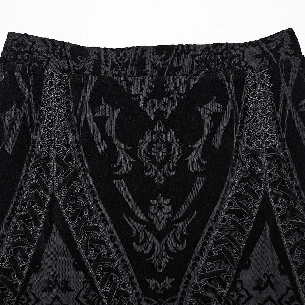 PUNK RAVE Women's Gothic Gorgeous Pattern Patterned Flocked Mesh Skirt Lace Vintage Black Long Skirts Women Clothing Coven Couture Collective