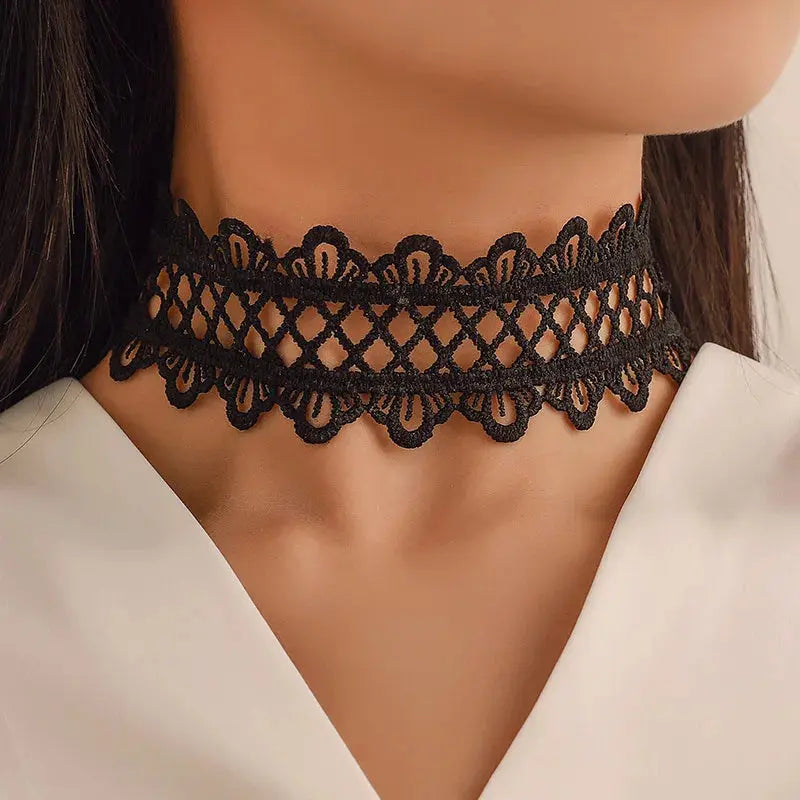 Trendy Black Lace Necklace Flower Tassel Choker Necklace for Women Punk Gothic Halloween Chocker Jewelry Collar Accessories Coven Couture Collective