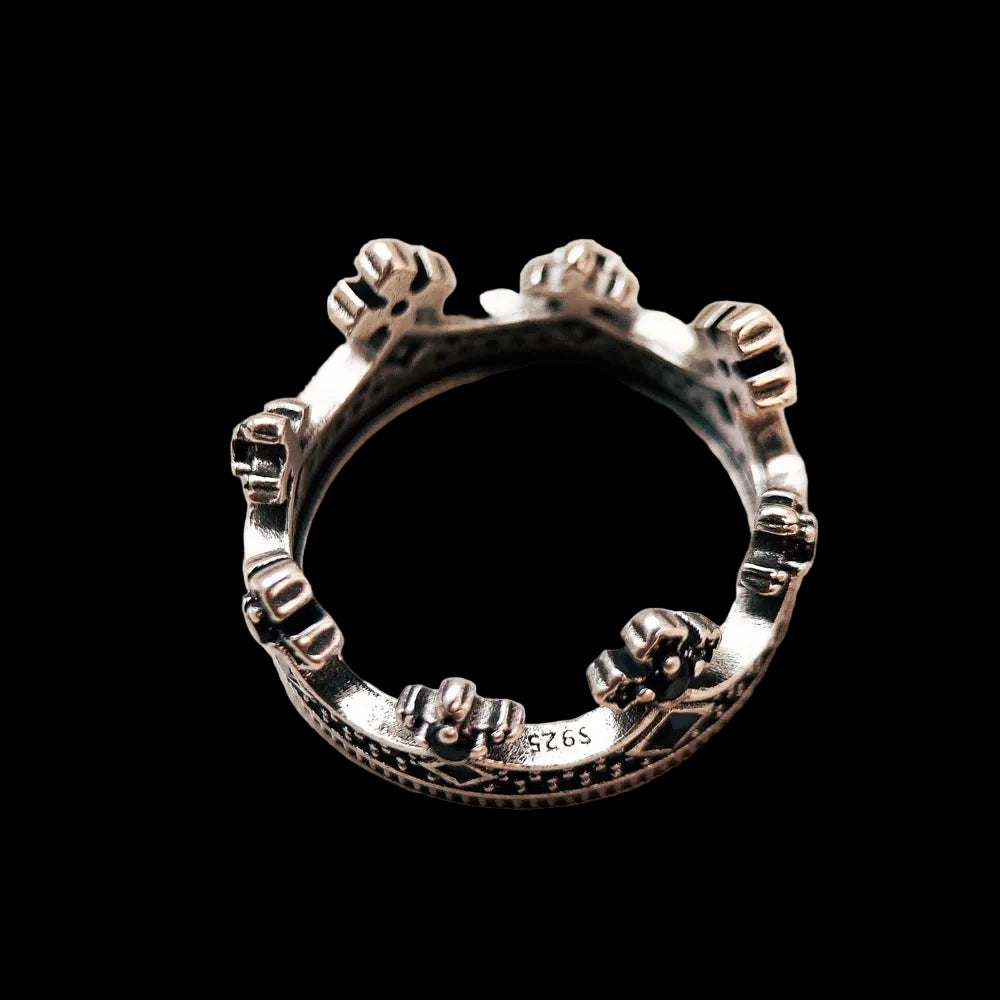 Victorian Crown Ring 925 Sterling Silver Vintage Style Jewellery for Women Men New Kings Pure Silver Gift with Prong Setting