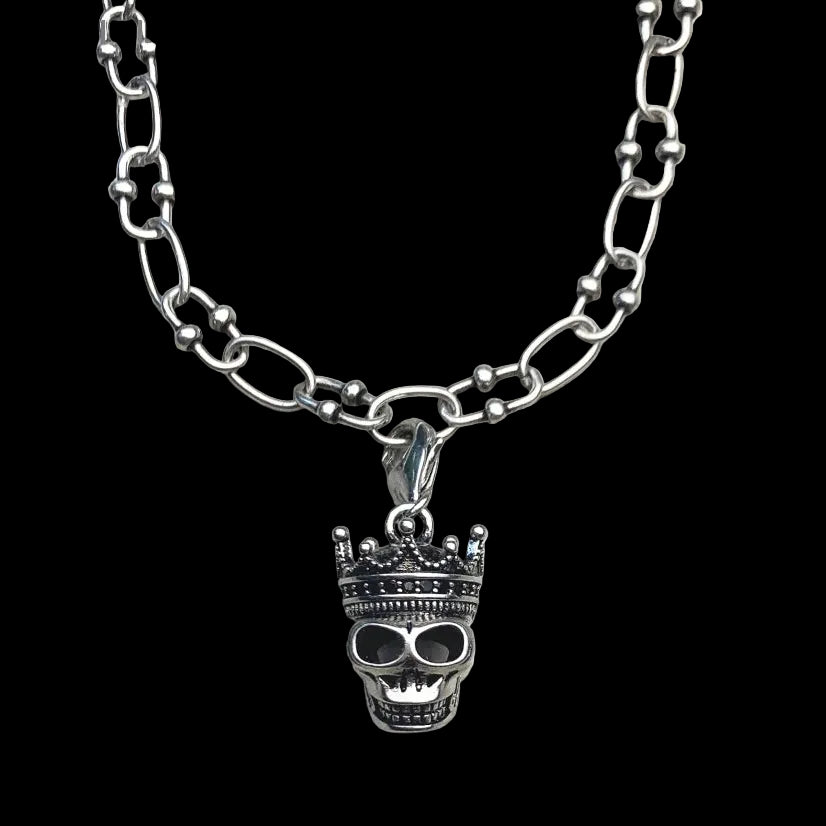 Skull King Charm Necklace 925 Sterling Silver Unisex Rock'n'roll Fashion Jewellery Zircon Pendant Vintage Style Gift for Women Men