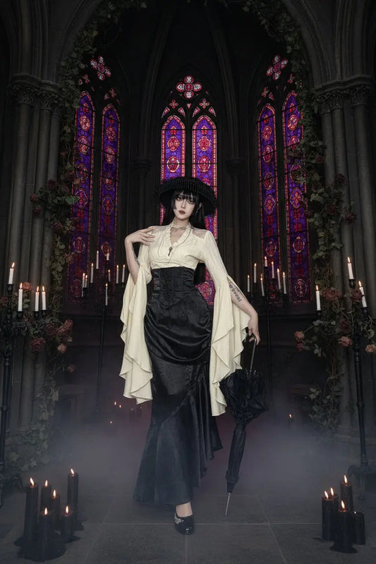 AltGoth Subculture Vintage Gothic Skirt Women Dark Palace Style Y2k E-girl Streetwear Embroidery High Waist Fishtail Skirt Femme Coven Couture Collective
