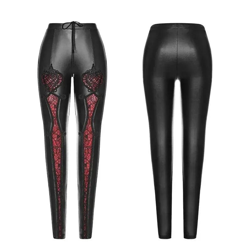 PUNK RAVE Gothic Elastic Waistband Flowers Embroidery Leather Leggings Vintage Embossed Mesh Coven Couture Collective