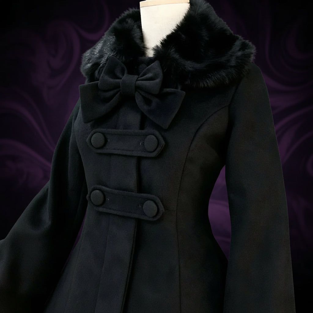 Gothic Lolita Coat Women's Winter Long Cosplay Coat with Flare Fur Cuff Sleeves and Cape Jacket Custom Tailored