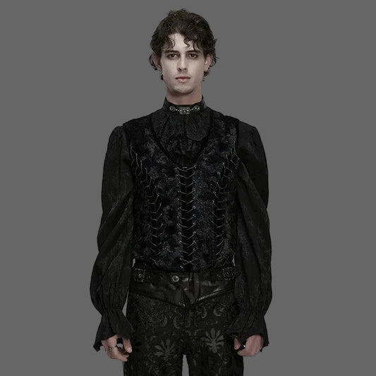 PUNK RAVE Men's Gothic Gorgeous Nobility Gentleman's Luxurious Vest Metal  Eyelet Drawstrings Waistcoat Tops Men Clothing Coven Couture Collective