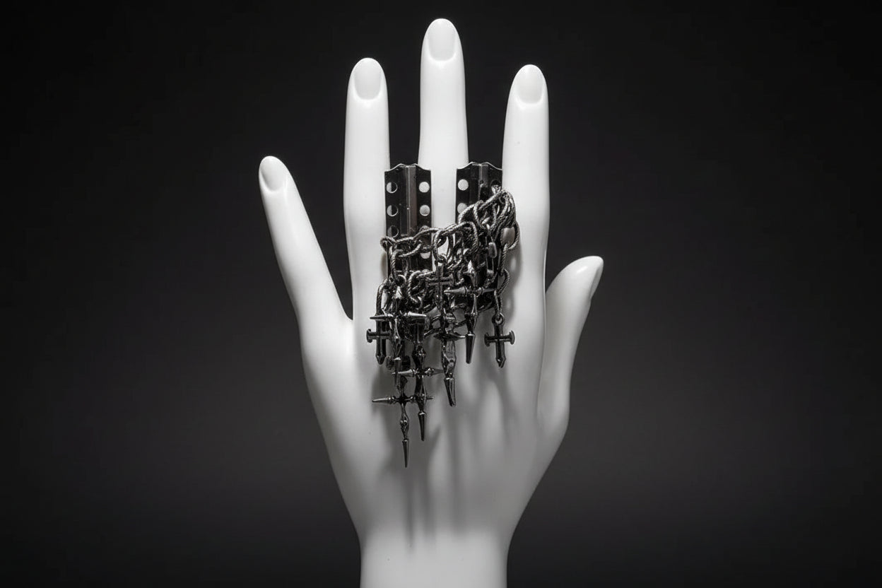 Gothic Cross Chain Jewellery Set for Women Men, Punk Statement Necklaces Rings Accessories, Edgy Party Jewellery Collection