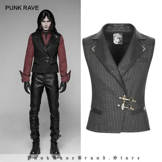 PUNK RAVE New Steampunk Black Brown Striped Men's Waistcoat Coven Couture Collective
