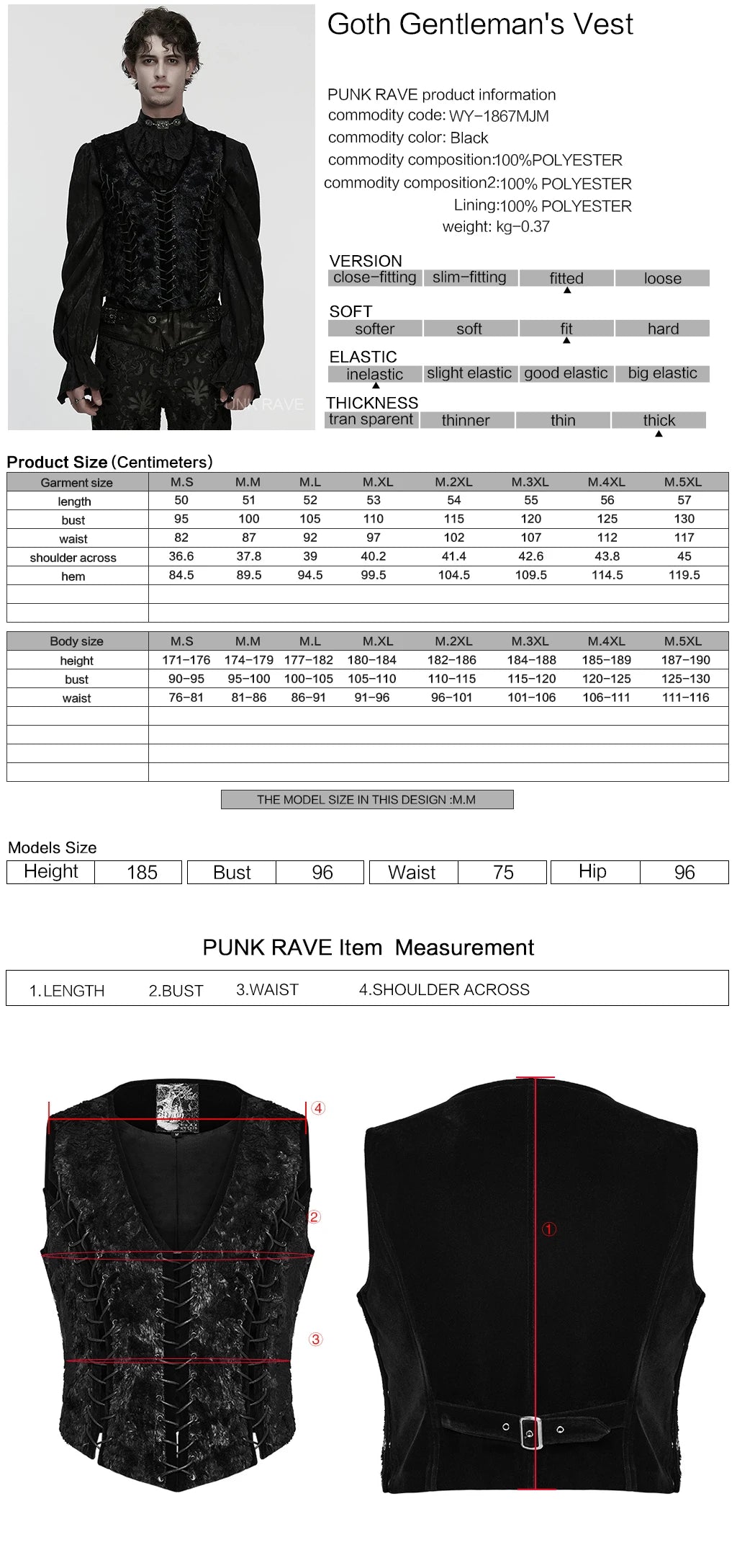PUNK RAVE Men's Gothic Gorgeous Nobility Gentleman's Luxurious Vest Metal  Eyelet Drawstrings Waistcoat Tops Men Clothing Coven Couture Collective