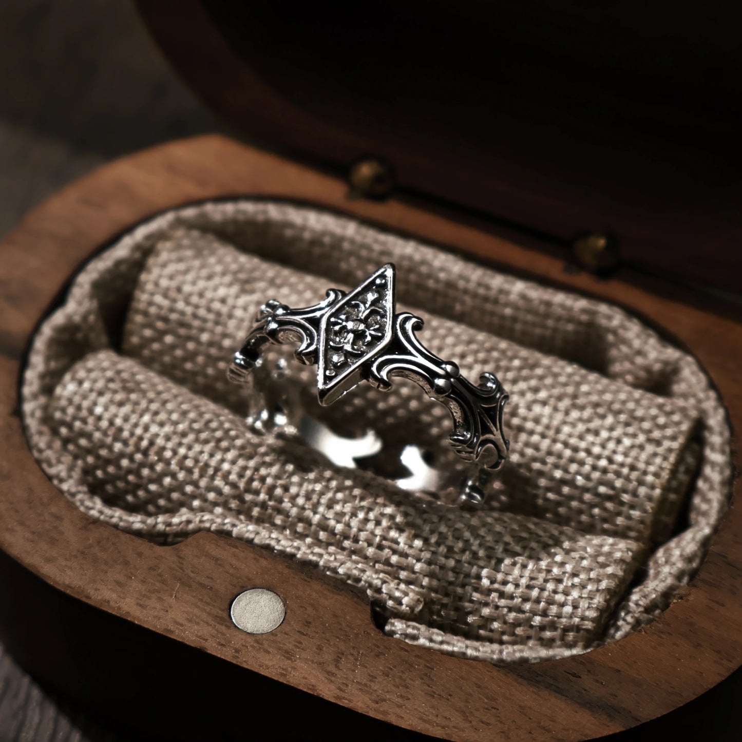 Retro Iris Cross Rhombus Adjustable Open Ring For Men Silver-plated Copper Gothic Punk Edgy Jewelry Unisex Accessories Cool Gift