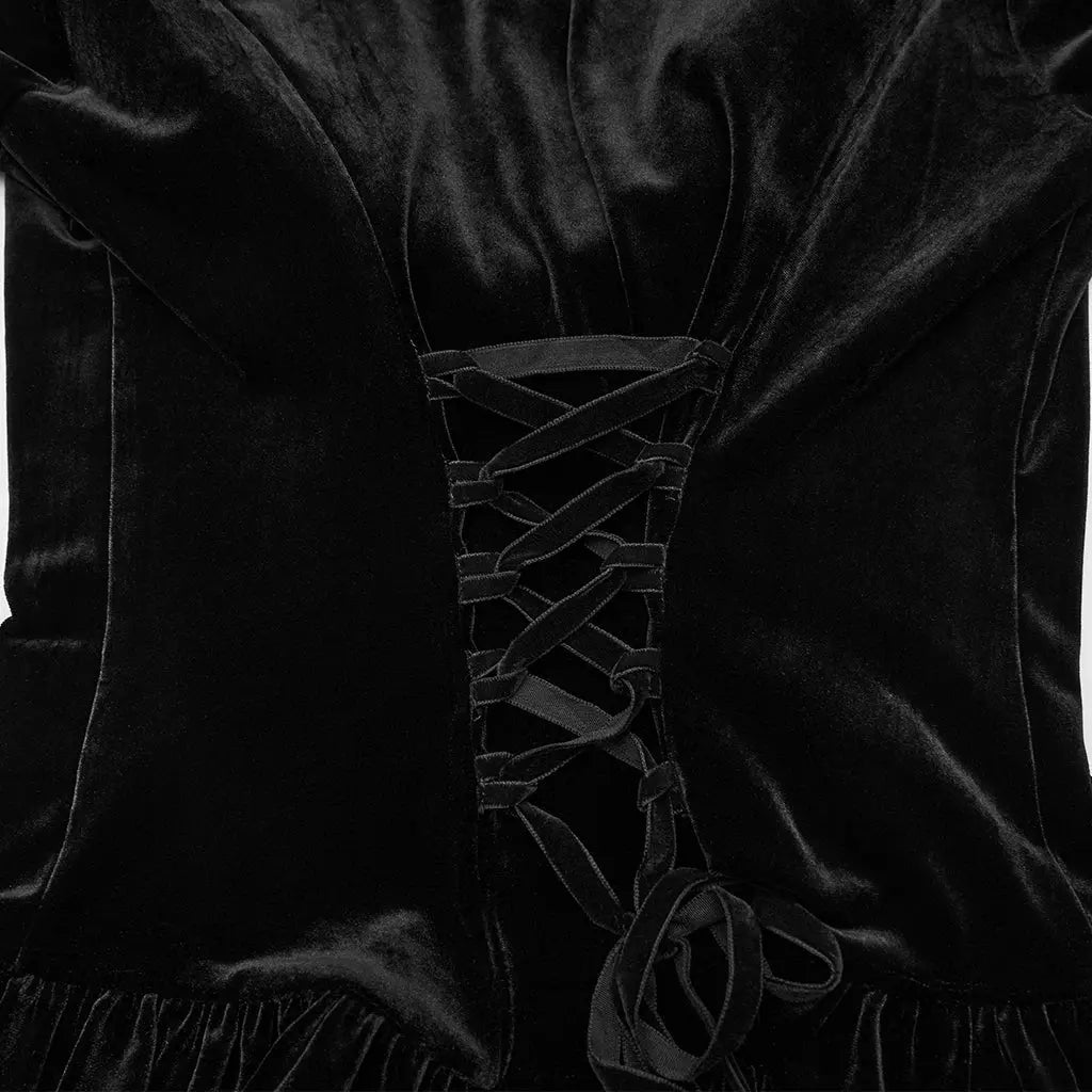 PUNK RAVE Women's Gothic Sunny Velvet Furry V-neck Cardigan Split Flared Sleeves Elegant Charm Women Sexy Dark Tops Shirts Coven Couture Collective