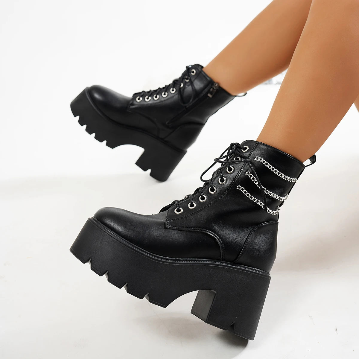 Punk Goth Women Motorcycle Boots Outdoor Platform High Heels Shoes Woman 2025 New Brand Luxury Fashion Designer Boots Women Coven Couture Collective