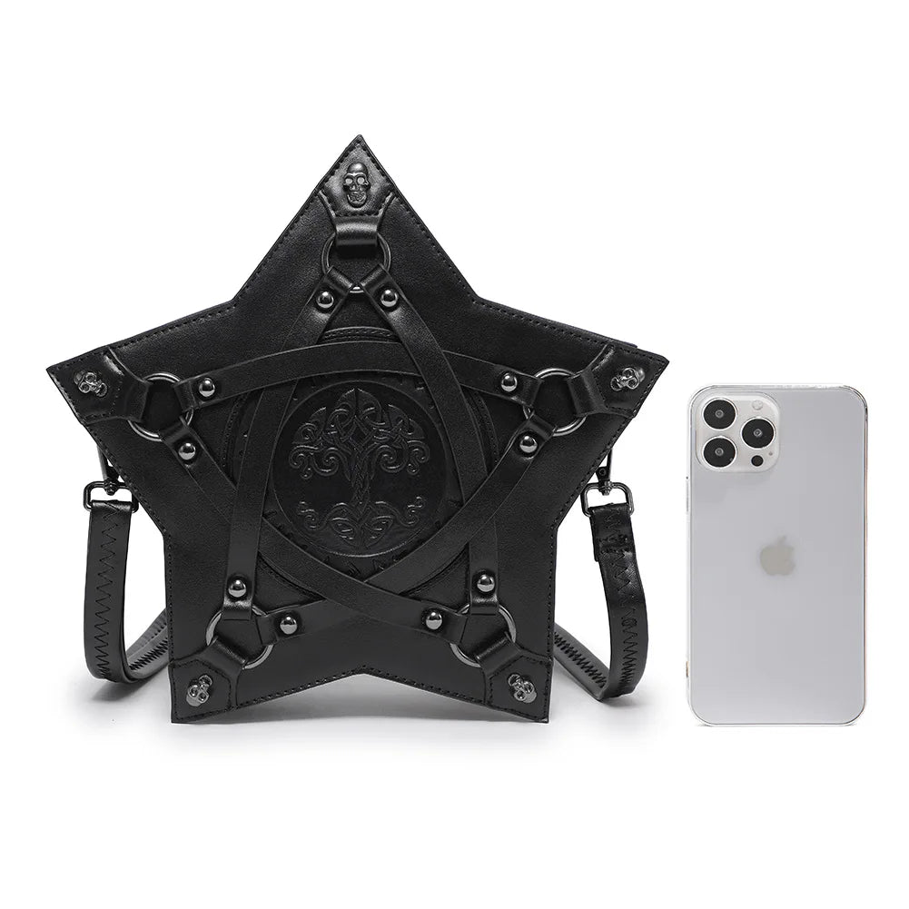 Gothic Black Pentagram Crossbody Bag Multifunctional Unisex Punk Halloween Cosplay Handbag Fashion Retro Accessories For Adult
