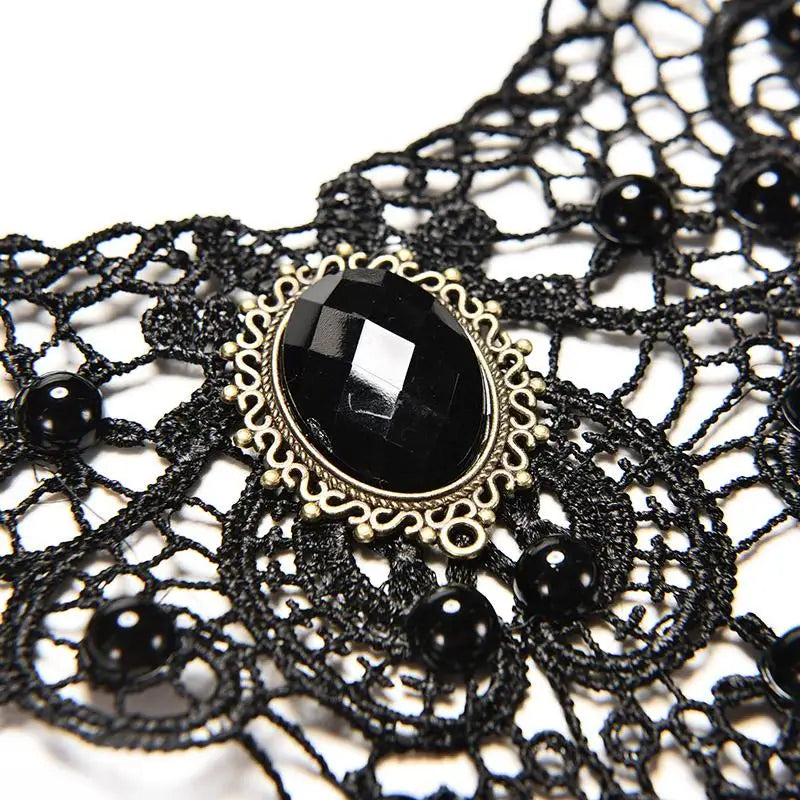 1PC Gothic Collar Necklace Black Beaded Sexy Lace Neck Choker Vintage Tassel Chain Women Steampunk Halloween Jewelry Gift