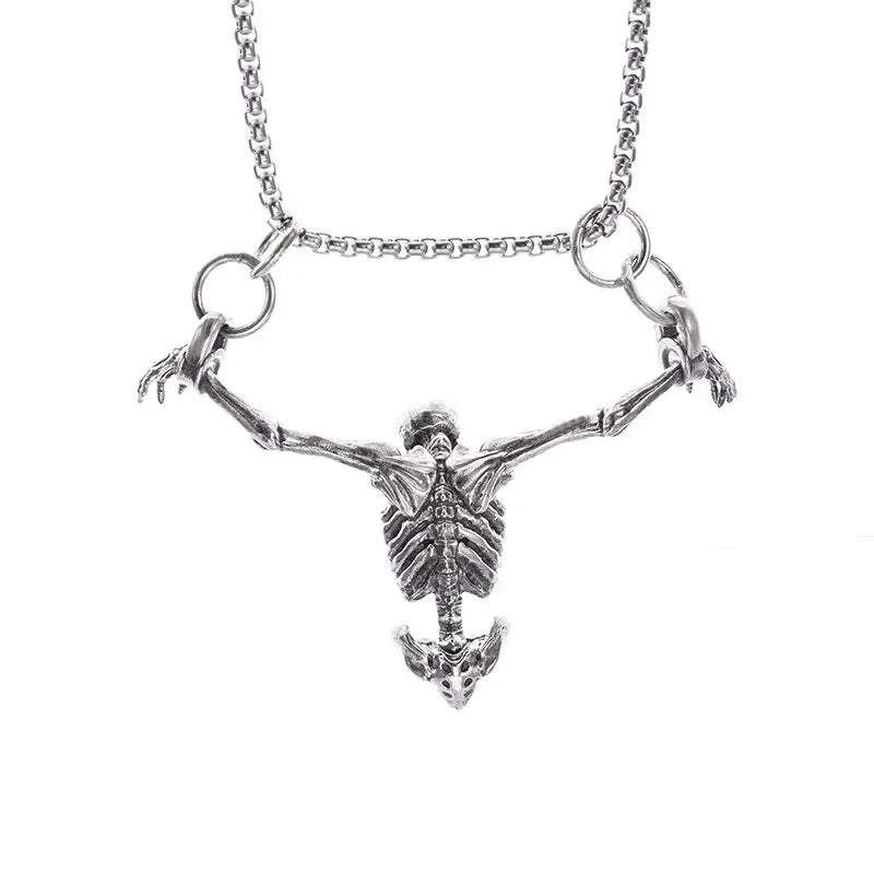 New Silver Color Upper Body Skull Pendant Men\'s Biker Punk Necklace Gothic Alternative Casual Jewelry