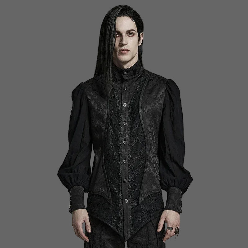 PUNK RAVE Men's Gothic Lantern Sleeve Stand Collar Shirt Symmetrically 3D Segmentation Jacquard Shirts for Men Spring/Autumn Coven Couture Collective
