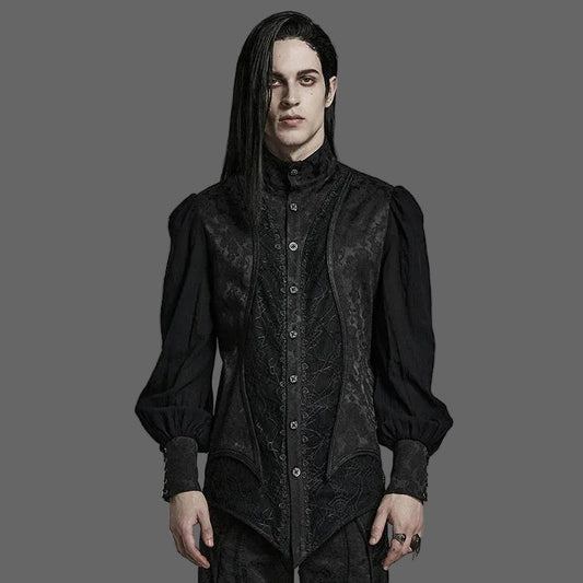 PUNK RAVE Men's Gothic Lantern Sleeve Stand Collar Shirt Symmetrically 3D Segmentation Jacquard Shirts for Men Spring/Autumn Coven Couture Collective