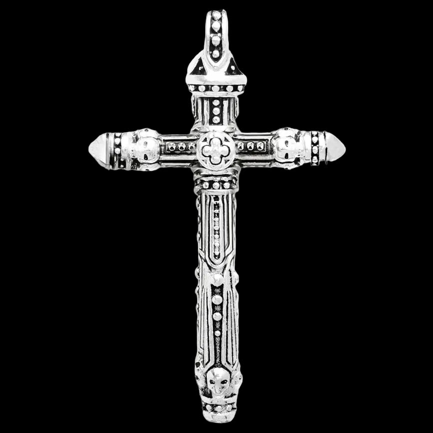 925 Sterling Silver Vintage Pendant Cross with Skulls