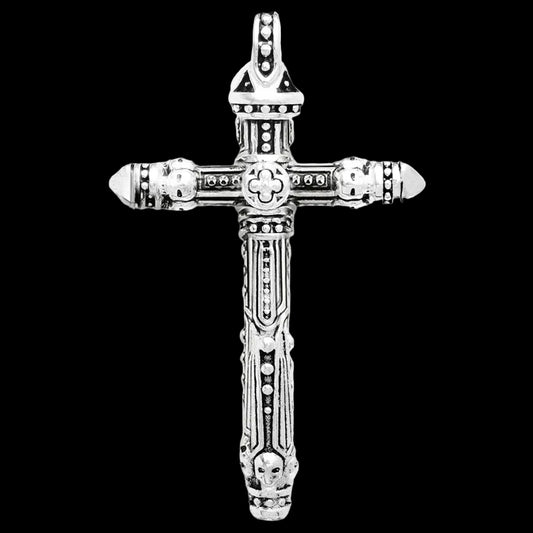 925 Sterling Silver Vintage Pendant Cross with Skulls