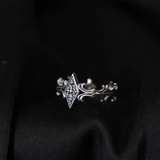 Retro Iris Cross Rhombus Adjustable Open Ring For Men Silver-plated Copper Gothic Punk Edgy Jewelry Unisex Accessories Cool Gift