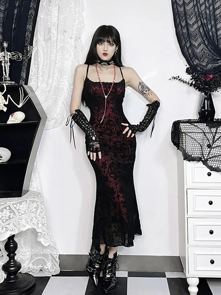 AltGoth Vintage Elegant Red and Black Lace Goth Dress Coven Couture Collective