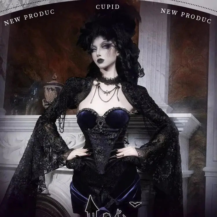 Blood Supply Original Design Death Dark Blue Gothic Shiny Diamonds Beading Velour Jupe Vestido Halloween Luxury Slim Tube Top