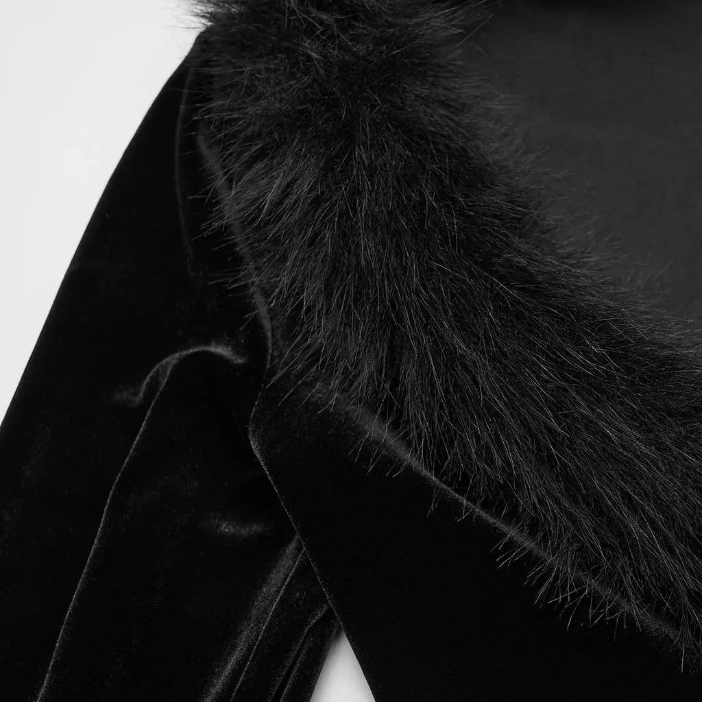 PUNK RAVE Women's Gothic Sunny Velvet Furry V-neck Cardigan Split Flared Sleeves Elegant Charm Women Sexy Dark Tops Shirts Coven Couture Collective