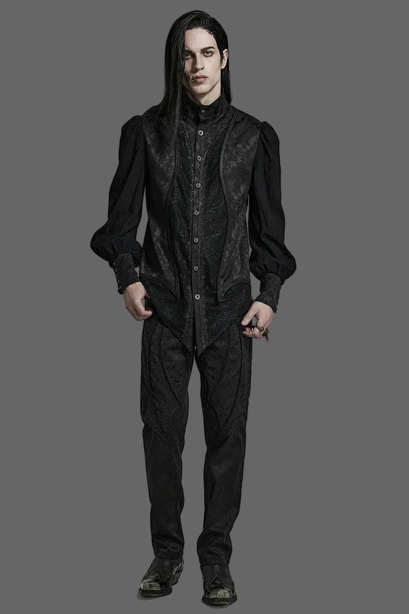 PUNK RAVE Men's Gothic Lantern Sleeve Stand Collar Shirt Symmetrically 3D Segmentation Jacquard Shirts for Men Spring/Autumn Coven Couture Collective