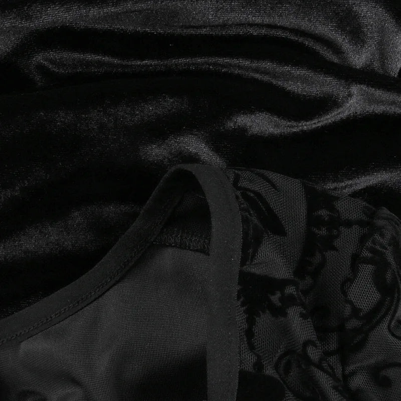 Goth Dark Elegant Vintage Mall Gothic Velvet Dresses Grunge Punk Style Flocked Bandage Dress Women Flare Sleeve Party Alt Outfit