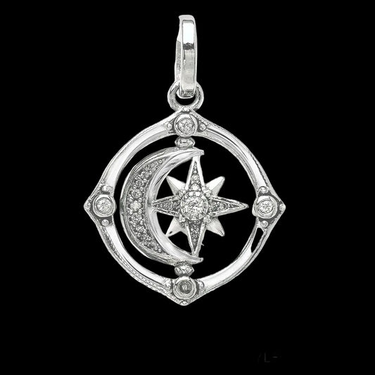 925 Sterling Silver Vintage Moveable Star And Moon Pendant