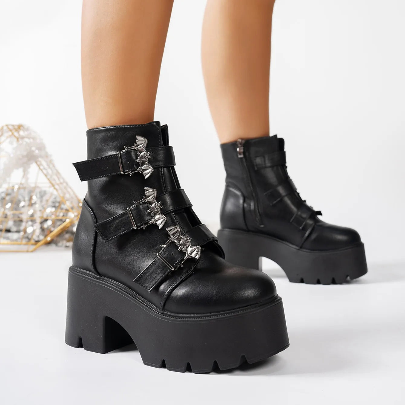 Punk Goth Women Motorcycle Boots Outdoor Platform High Heels Shoes Woman 2025 New Brand Luxury Fashion Designer Boots Women Coven Couture Collective
