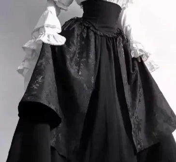 Gothic Shirt Y2k Top Lolita Girls Ruffle Umbrella Skirt High Waist Oversized Long Skirt Horn Long Sleeve Student Elegant Blouse